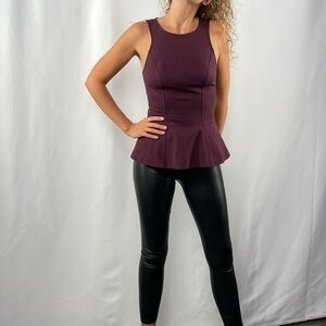 Intermix Sleeveless Racerback Peplum Blouse in Purple Black Size Small